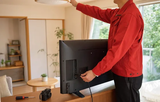 室内でテレビを設置する作業イメージ