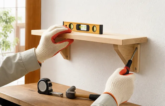 壁に棚を取り付ける作業イメージ