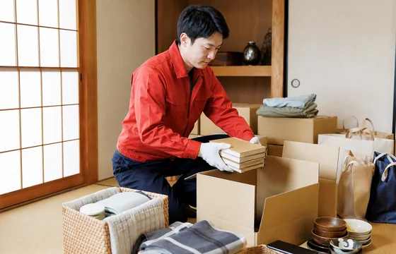 生活用品を箱に整理する作業イメージ